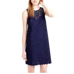 J. Crew Floral Laser Cut Scalloped Blue Navy Dress w/ Slip